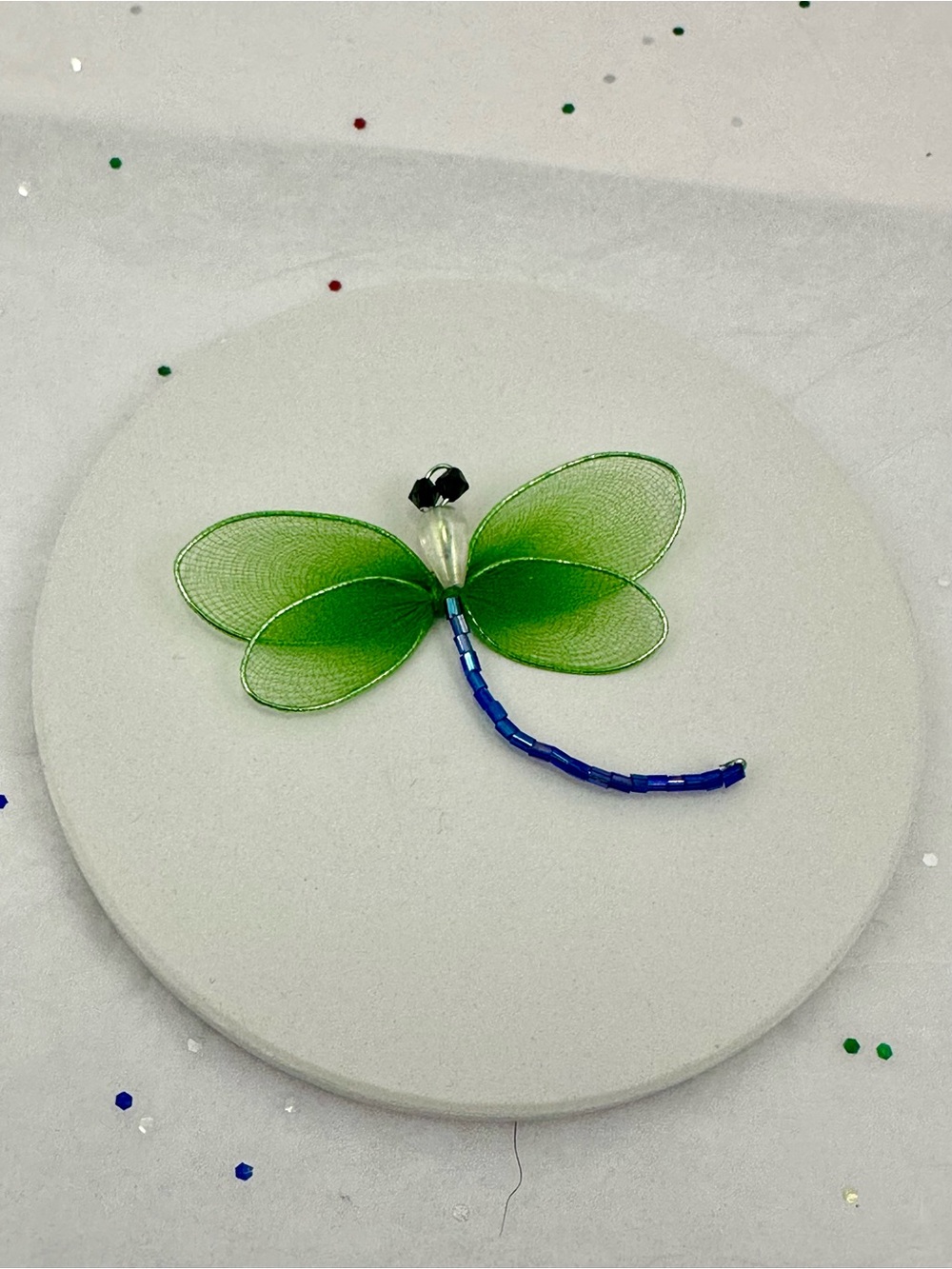 Handmade Green and Blue Dragonfly Brooch Pin